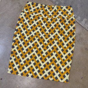 LuLaRoe Cassie Pencil Skirt Plaid Print Yellow & Grey